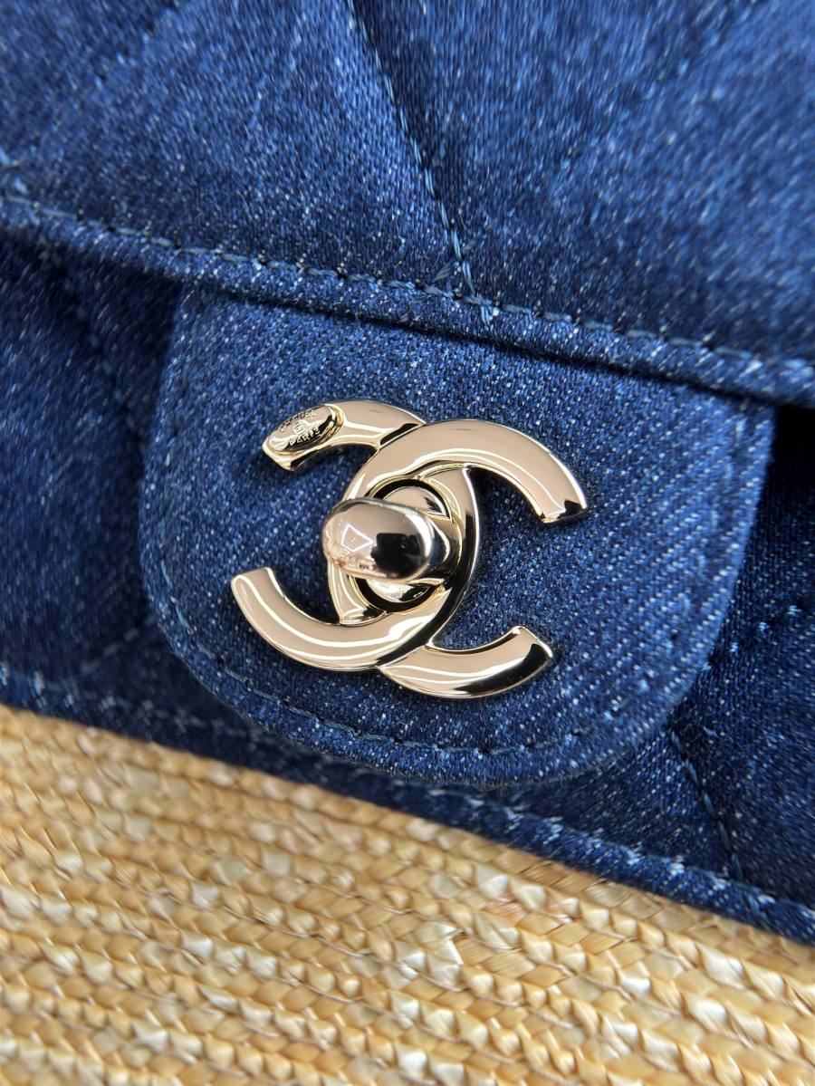 Chanel Raffia Denim Tote 36 x 28 x 14 802E