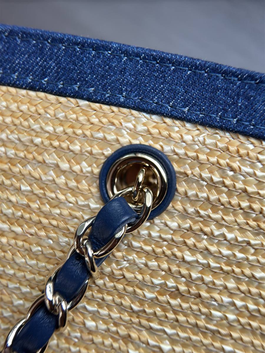 Chanel Raffia Denim Tote 36 x 28 x 14 802E