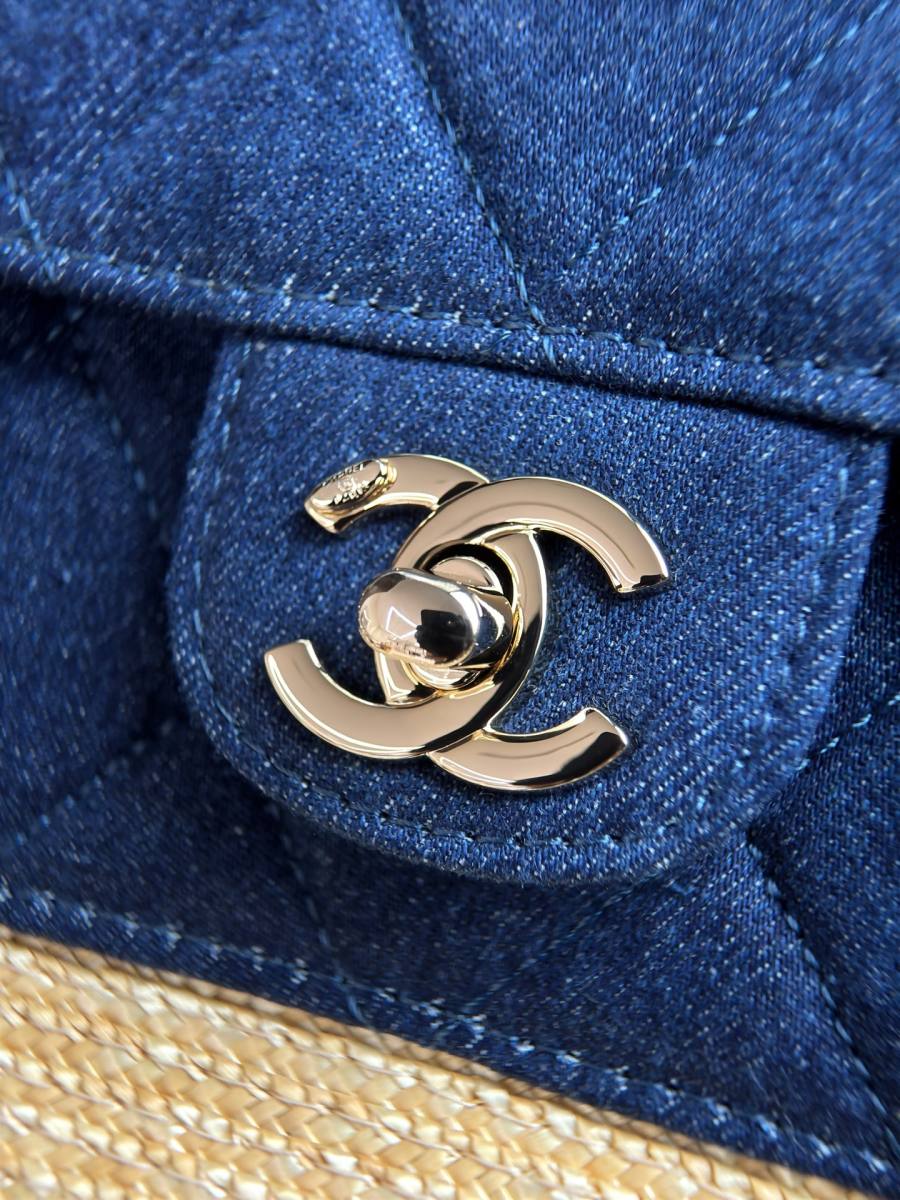 Chanel Raffia Denim Tote 36 x 28 x 14 D4FD