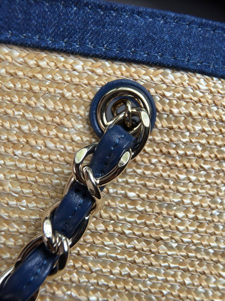 Chanel Raffia Denim Tote 36 x 28 x 14 D4FD