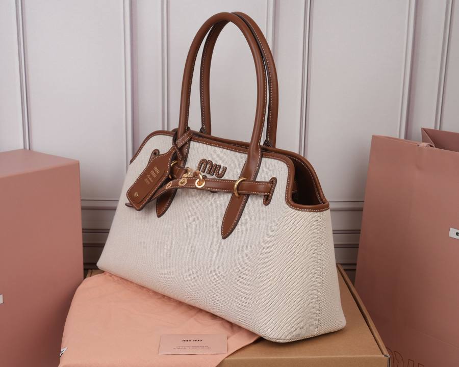 Miu Miu Aventure Canvas Tote 5BG310 BC8F 40 x 30 x 13