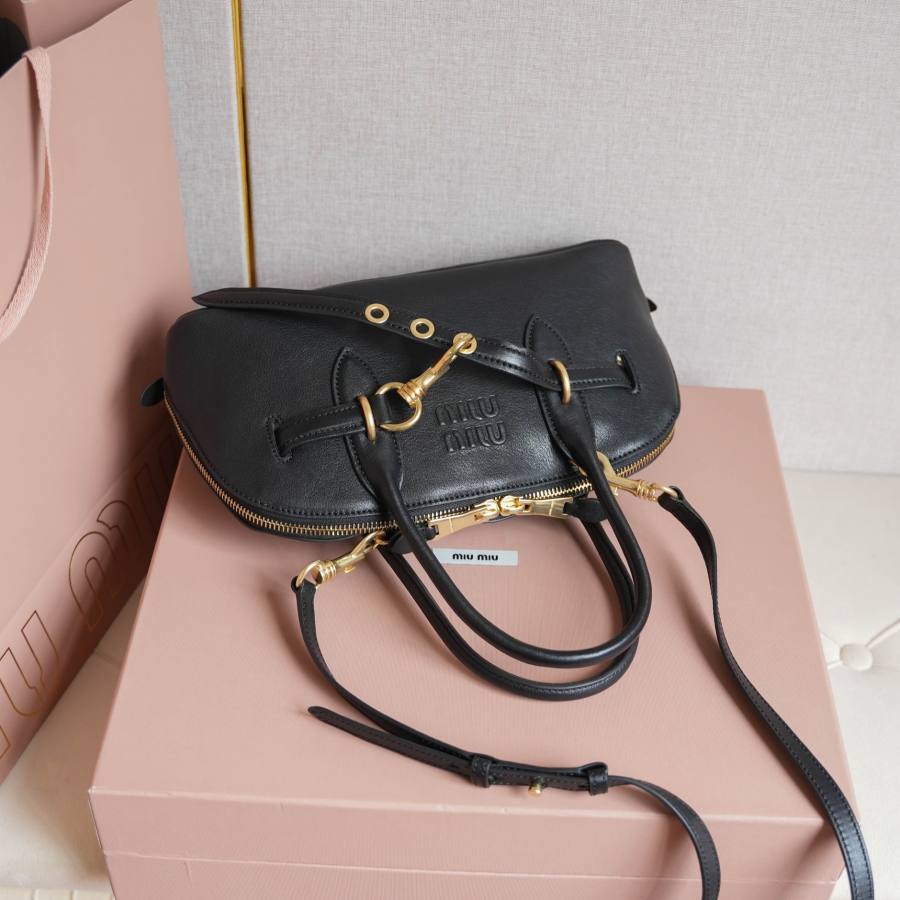 Miu Miu Aventure Nappa Bowling Bag 5BB168 8EAB 33 x 18 x 5