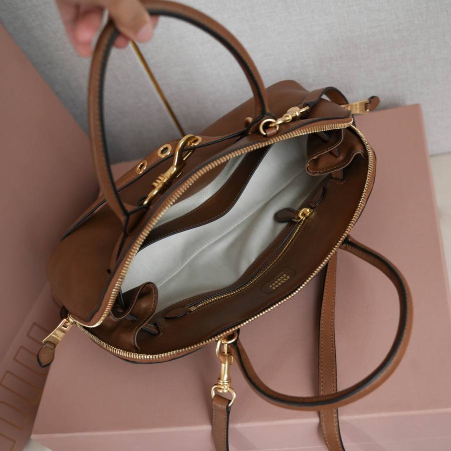 Miu Miu Aventure Nappa Bowling Bag 5BB168 99F1 33 x 18 x 5