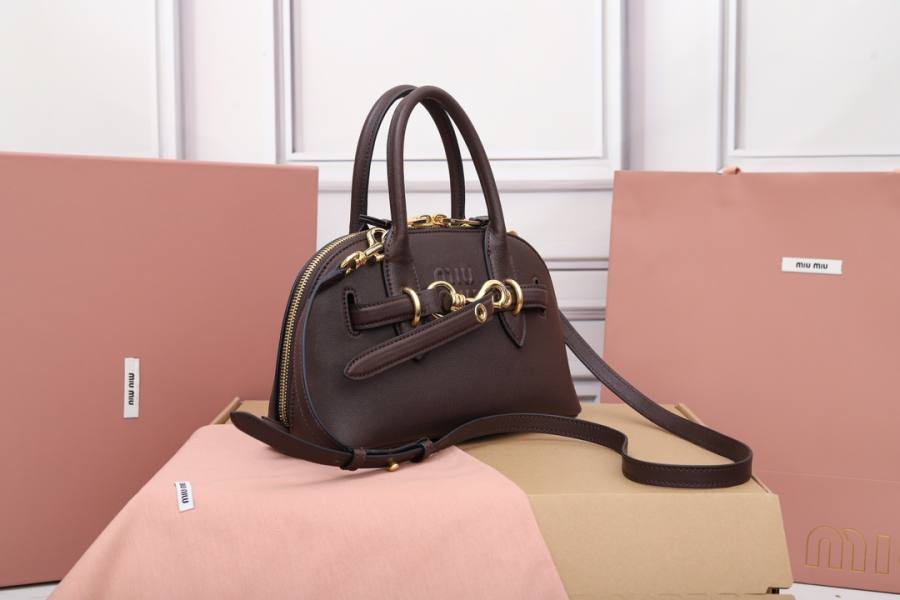Miu Miu Aventure Nappa Bowling Bag 5BB169 7B08 28 x 16 x 5