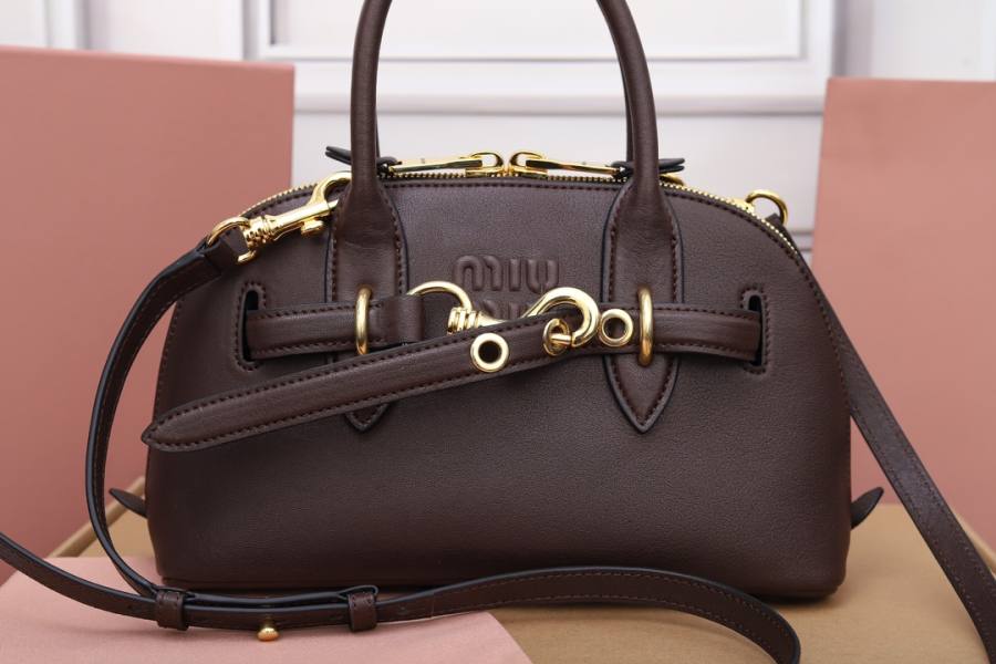Miu Miu Aventure Nappa Bowling Bag 5BB169 7B08 28 x 16 x 5