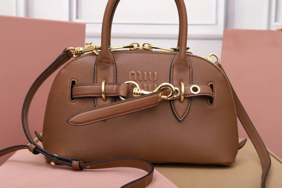 Miu Miu Aventure Nappa Bowling Bag 5BB169 99C1 28 x 16 x 5