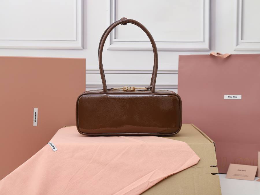 Miu Miu Beau Bag Small Cracked Patent 5BB173 0342 28 x 12 x 8