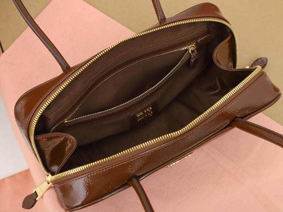 Miu Miu Beau Bag Small Cracked Patent 5BB173 0342 28 x 12 x 8