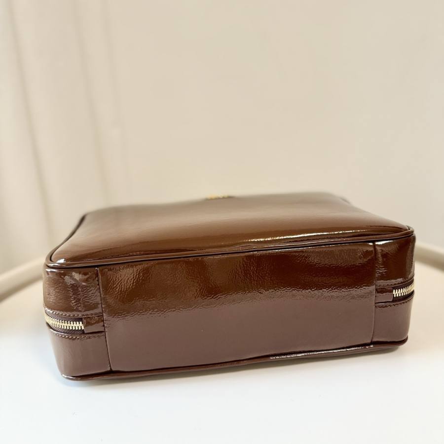 Miu Miu Beau Bag Small Cracked Patent 5BB173 199C 28 x 12 x 8