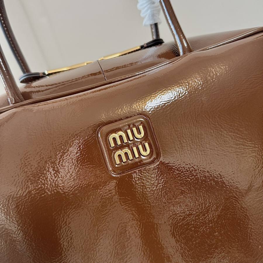 Miu Miu Beau Bag Small Cracked Patent 5BB173 199C 28 x 12 x 8