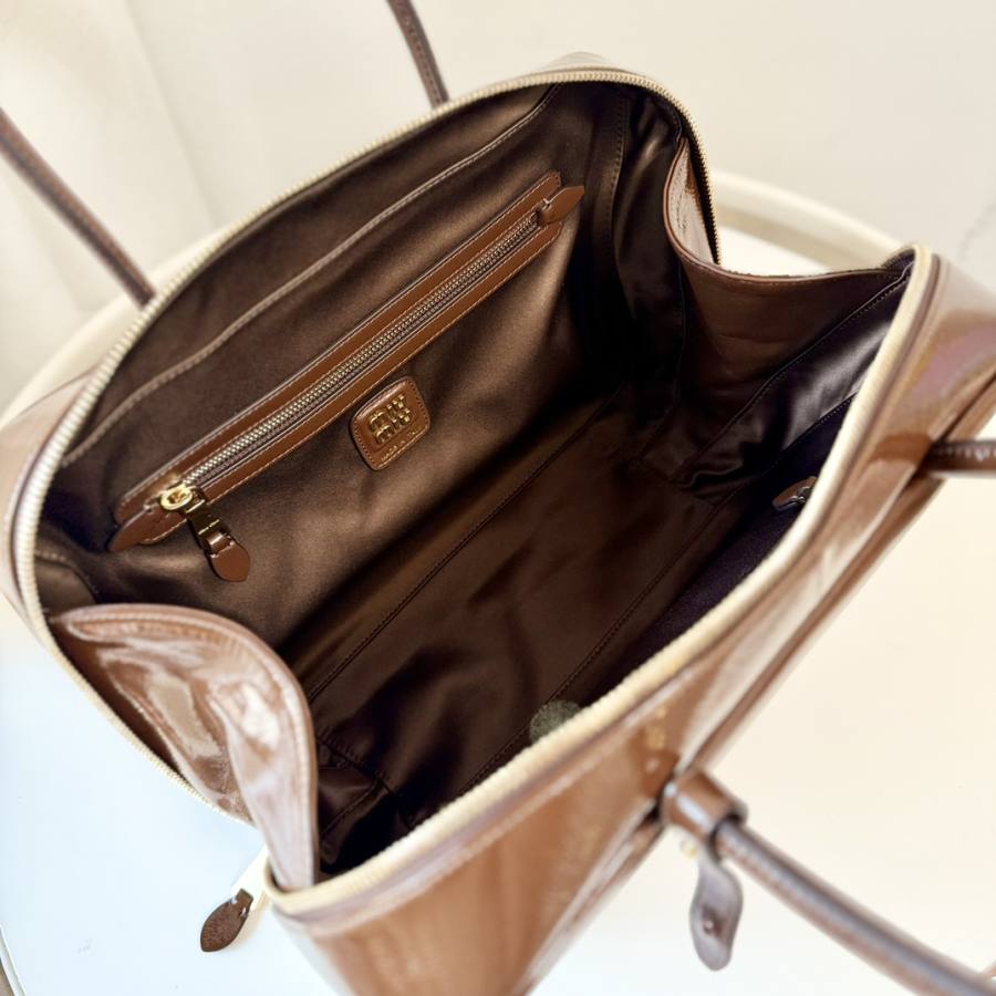Miu Miu Beau Bag Small Cracked Patent 5BB173 199C 28 x 12 x 8