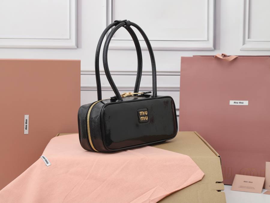 Miu Miu Beau Bag Small Cracked Patent 5BB173 2B08 28 x 12 x 8