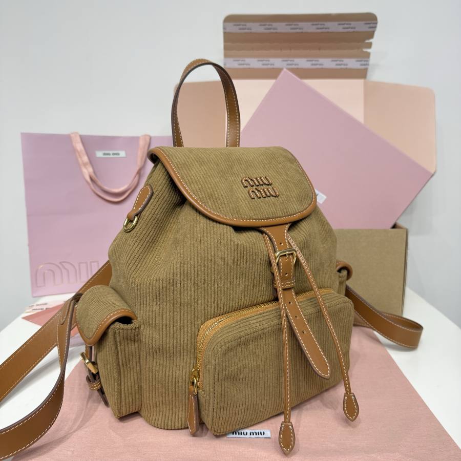 Miu Miu Canvas and Calfskin Backpack 5BZ042 7920 32 x 30 x 12
