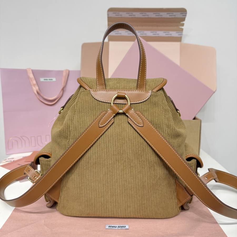 Miu Miu Canvas and Calfskin Backpack 5BZ042 7920 32 x 30 x 12