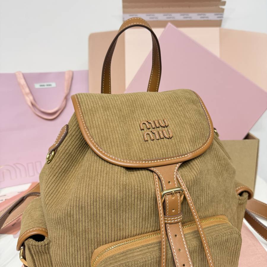 Miu Miu Canvas and Calfskin Backpack 5BZ042 7920 32 x 30 x 12