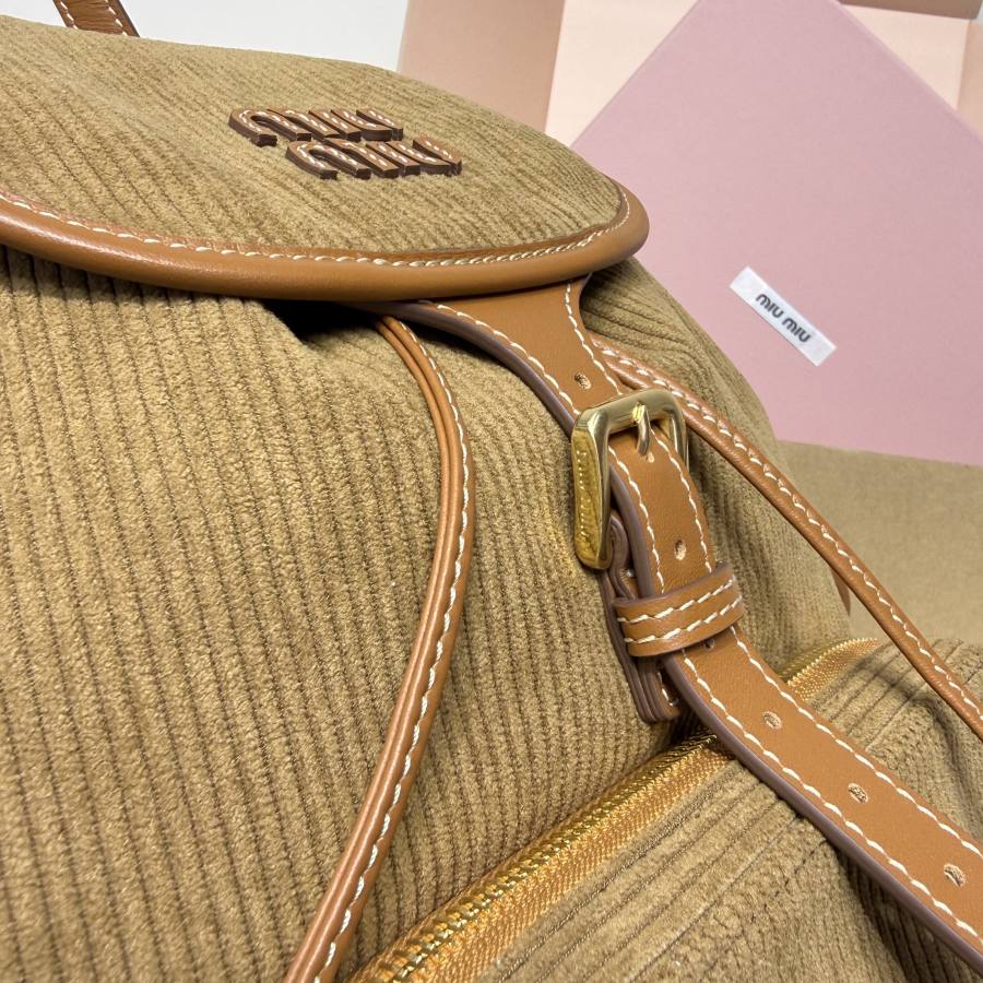 Miu Miu Canvas and Calfskin Backpack 5BZ042 7920 32 x 30 x 12