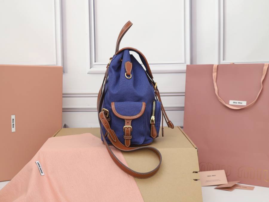 Miu Miu Canvas and Calfskin Backpack 5BZ042 7E0F 32 x 30 x 12