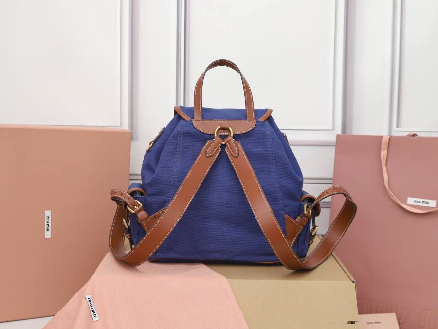 Miu Miu Canvas and Calfskin Backpack 5BZ042 7E0F 32 x 30 x 12