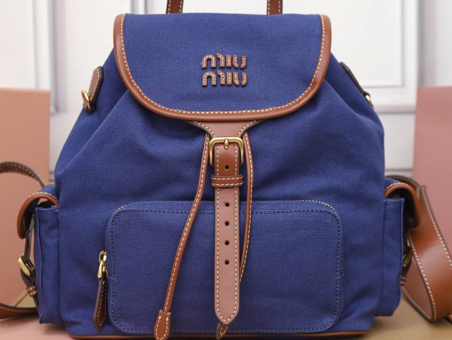 Miu Miu Canvas and Calfskin Backpack 5BZ042 7E0F 32 x 30 x 12