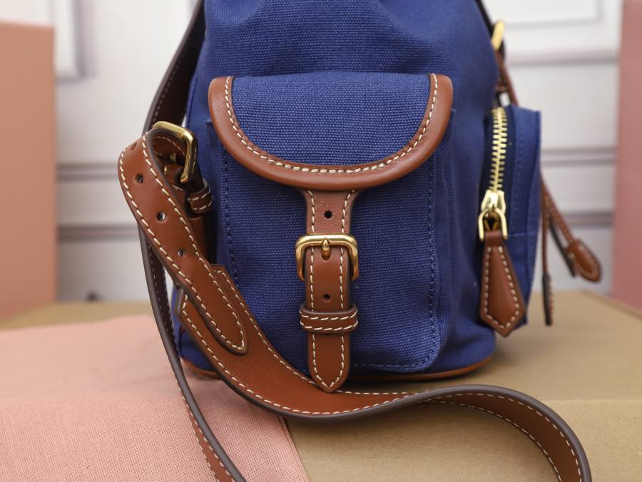 Miu Miu Canvas and Calfskin Backpack 5BZ042 7E0F 32 x 30 x 12