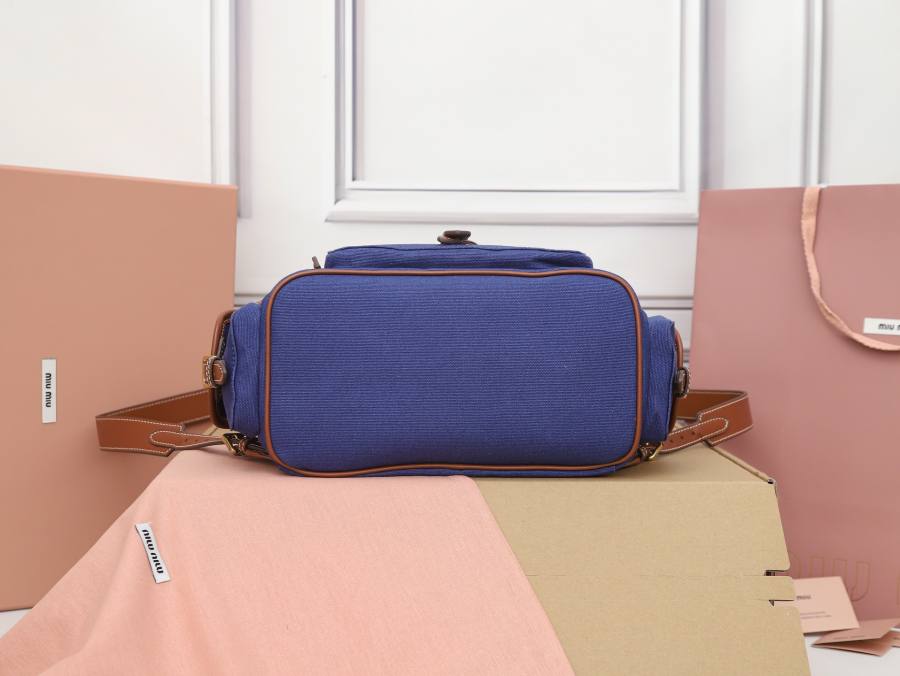 Miu Miu Canvas and Calfskin Backpack 5BZ042 7E0F 32 x 30 x 12