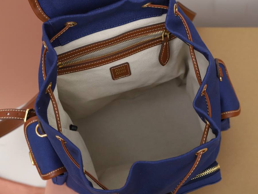 Miu Miu Canvas and Calfskin Backpack 5BZ042 7E0F 32 x 30 x 12