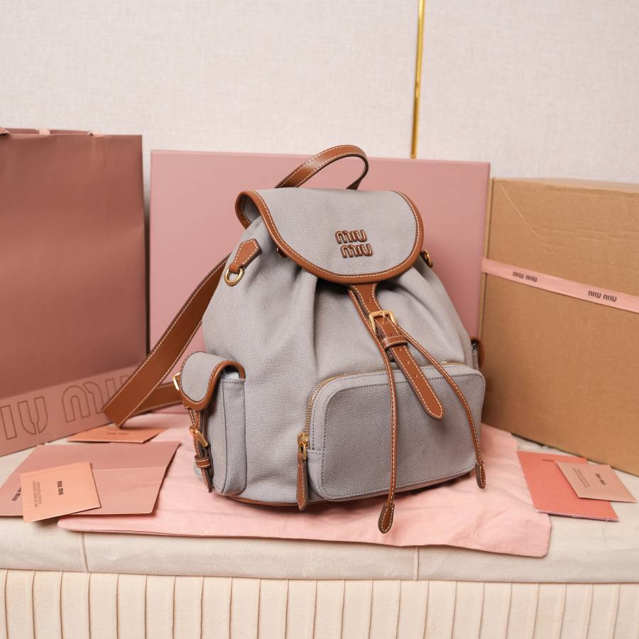 Miu Miu Canvas and Calfskin Backpack 5BZ042 925A 32 x 30 x 12
