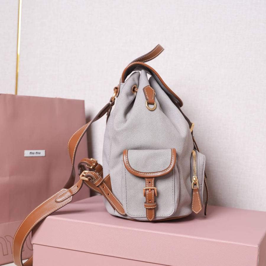 Miu Miu Canvas and Calfskin Backpack 5BZ042 925A 32 x 30 x 12