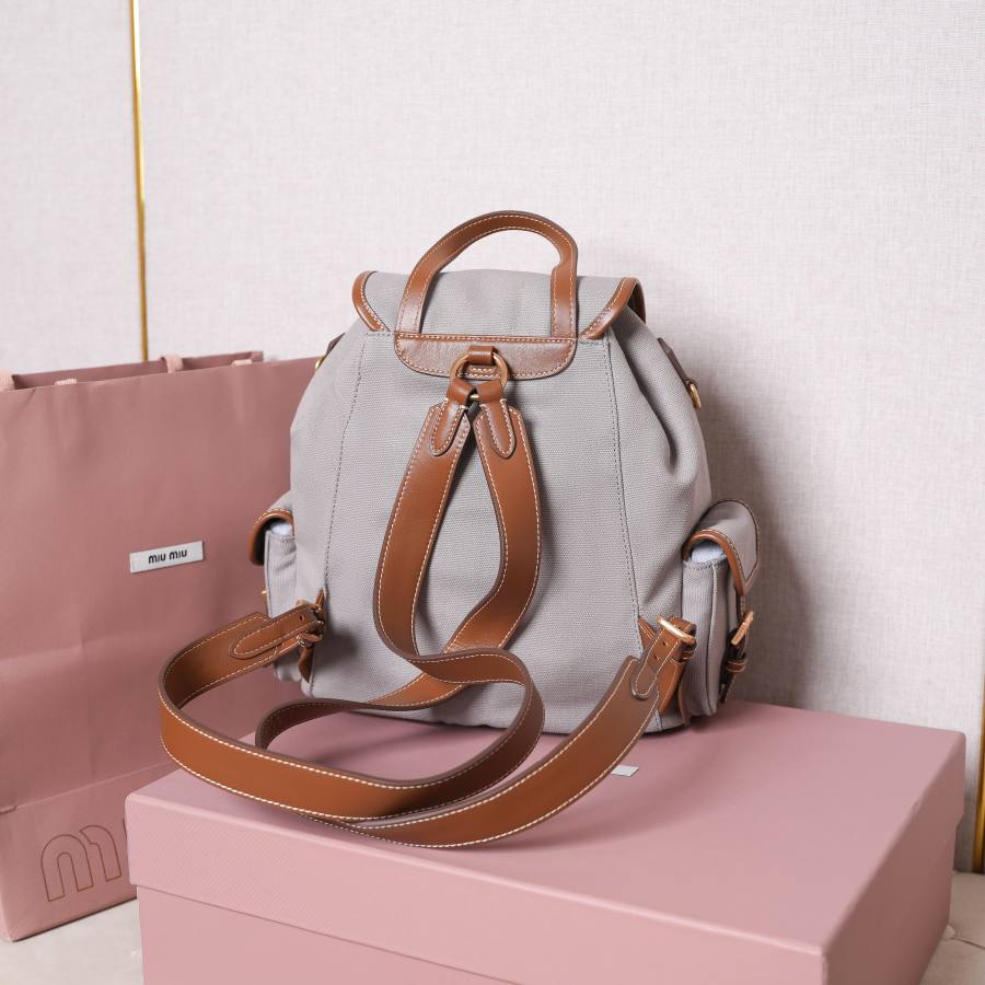 Miu Miu Canvas and Calfskin Backpack 5BZ042 925A 32 x 30 x 12