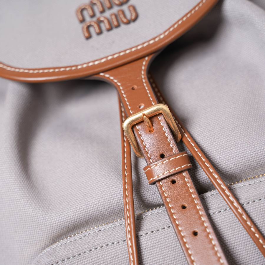 Miu Miu Canvas and Calfskin Backpack 5BZ042 925A 32 x 30 x 12