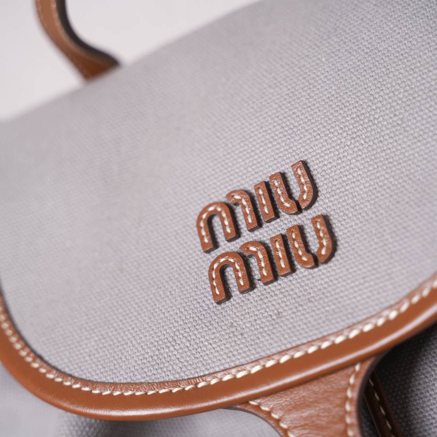 Miu Miu Canvas and Calfskin Backpack 5BZ042 925A 32 x 30 x 12