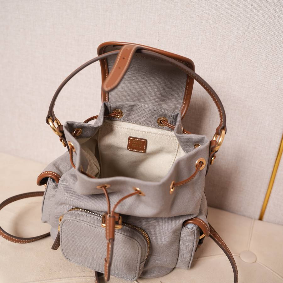 Miu Miu Canvas and Calfskin Backpack 5BZ042 925A 32 x 30 x 12