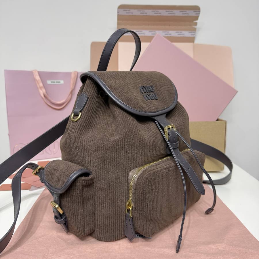 Miu Miu Canvas and Calfskin Backpack 5BZ042 9737 32 x 30 x 12