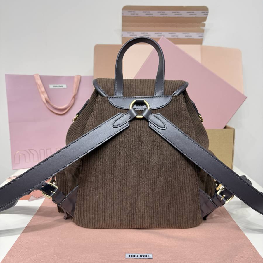 Miu Miu Canvas and Calfskin Backpack 5BZ042 9737 32 x 30 x 12