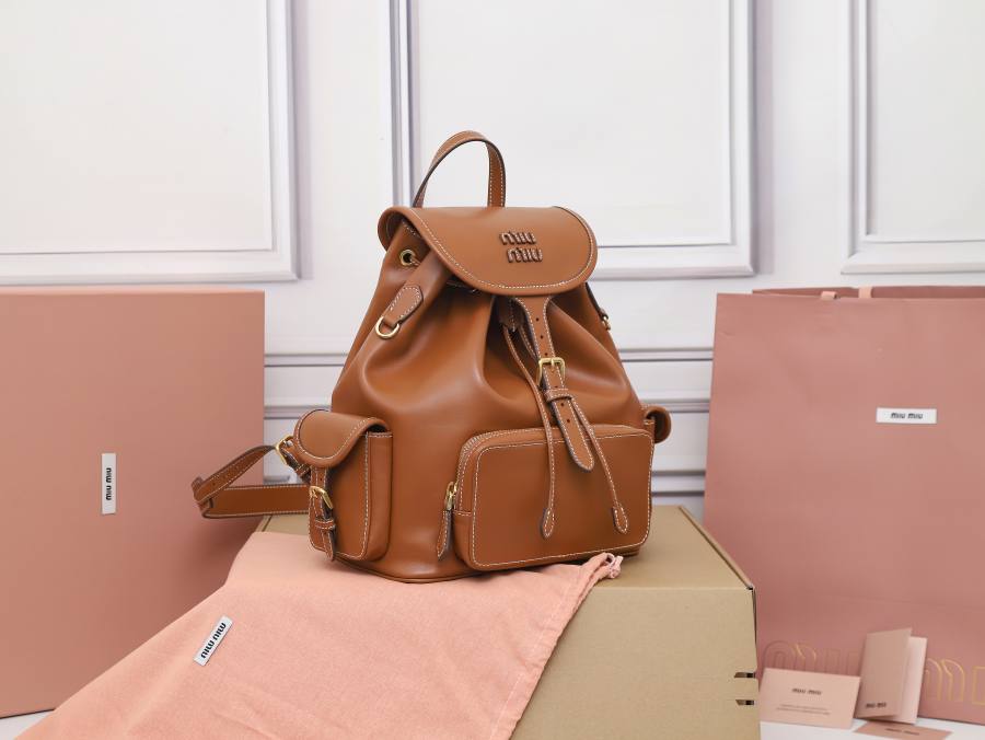 Miu Miu Canvas and Calfskin Backpack 5BZ042 FB76 32 x 30 x 12