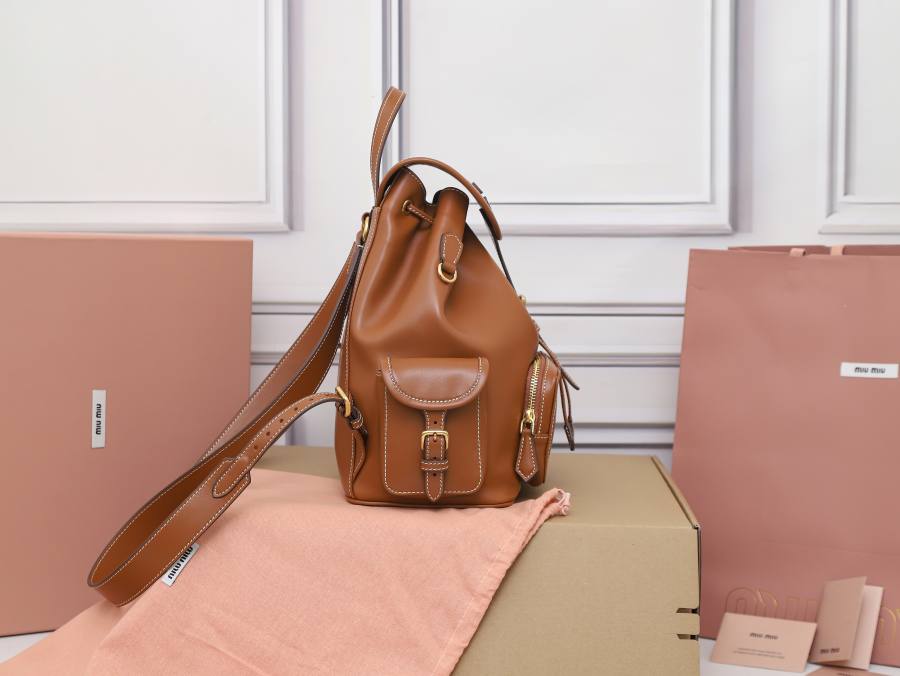 Miu Miu Canvas and Calfskin Backpack 5BZ042 FB76 32 x 30 x 12