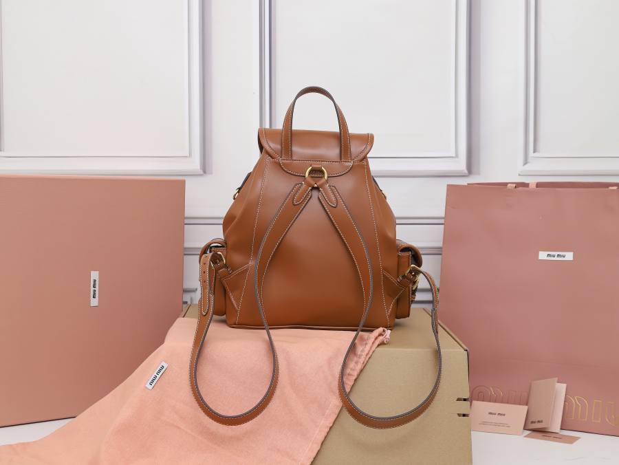 Miu Miu Canvas and Calfskin Backpack 5BZ042 FB76 32 x 30 x 12