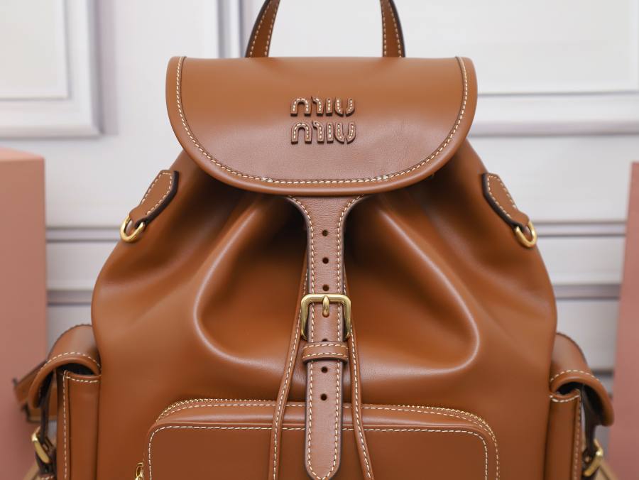 Miu Miu Canvas and Calfskin Backpack 5BZ042 FB76 32 x 30 x 12