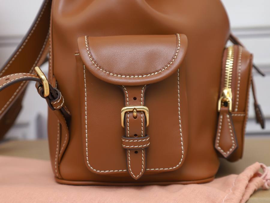 Miu Miu Canvas and Calfskin Backpack 5BZ042 FB76 32 x 30 x 12