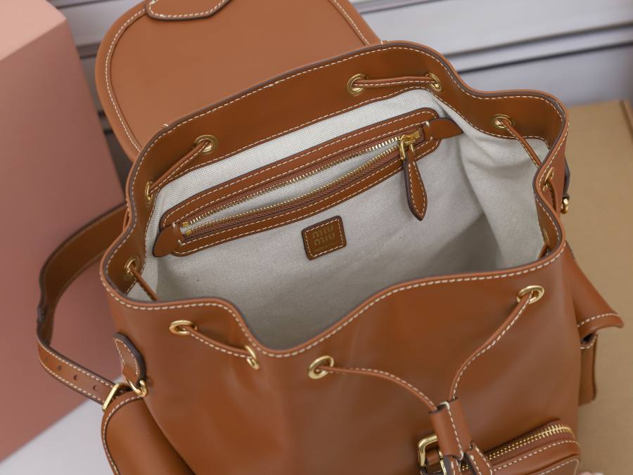 Miu Miu Canvas and Calfskin Backpack 5BZ042 FB76 32 x 30 x 12