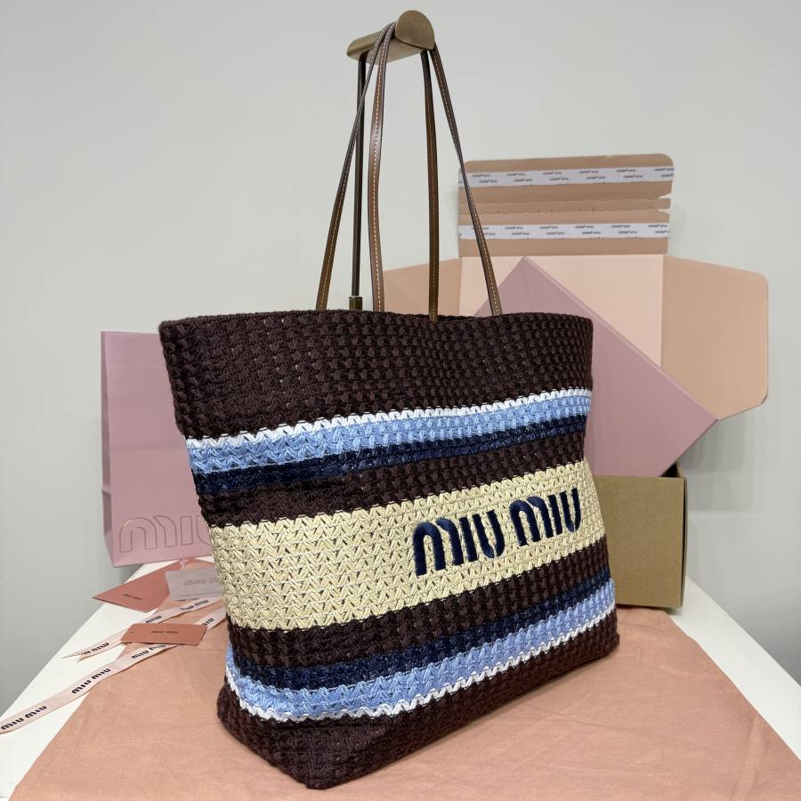 Miu Miu Embroidered Canvas Tote 5BG228 4A62 40 x 34 x 16