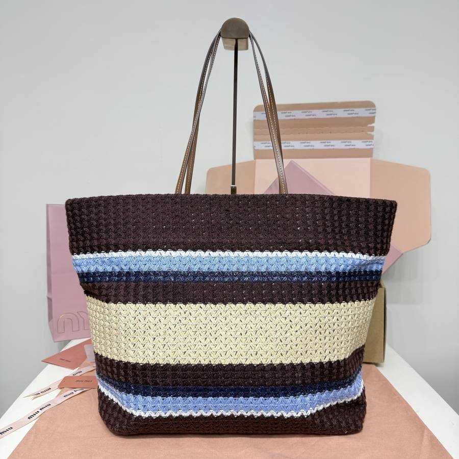 Miu Miu Embroidered Canvas Tote 5BG228 4A62 40 x 34 x 16