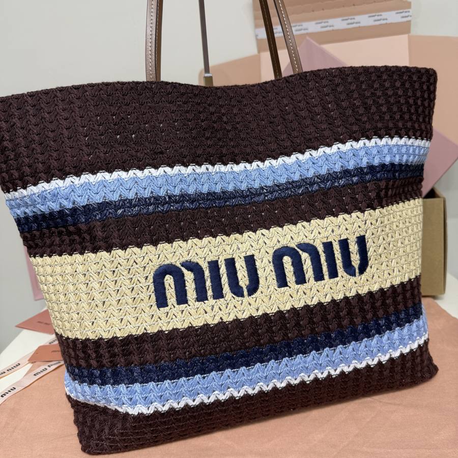 Miu Miu Embroidered Canvas Tote 5BG228 4A62 40 x 34 x 16